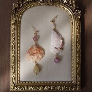 Handmade Seashell & Gemstone Pearl Earrings‎ – One-of-a-Kind Coastal Elegance